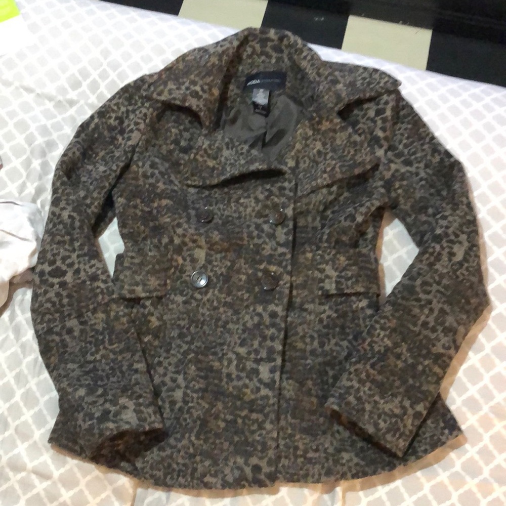 Moda International leopard pea coat